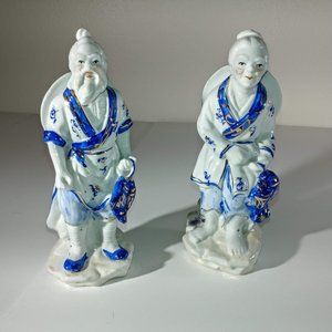 Vintage Porcelain Asian Man & Women Fishing Figurines